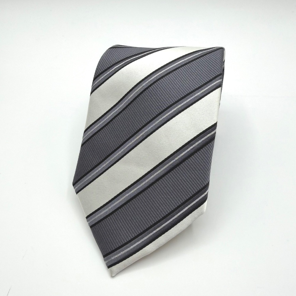 Donald Trump Necktie Men Silver Grey Black Striped Silk Signature Collection